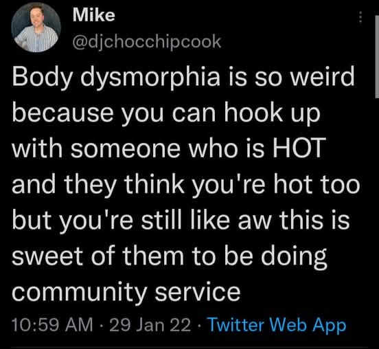 A screenshot of a Twitter post by user Mike (@djchocchipcook) from January 29, 2022, showing a tweet that humorously…