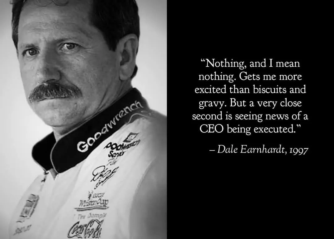 A black-and-white portrait of Dale Earnhardt, a NASCAR driver, wearing a racing suit with sponsor logos like Goodwrench and…
