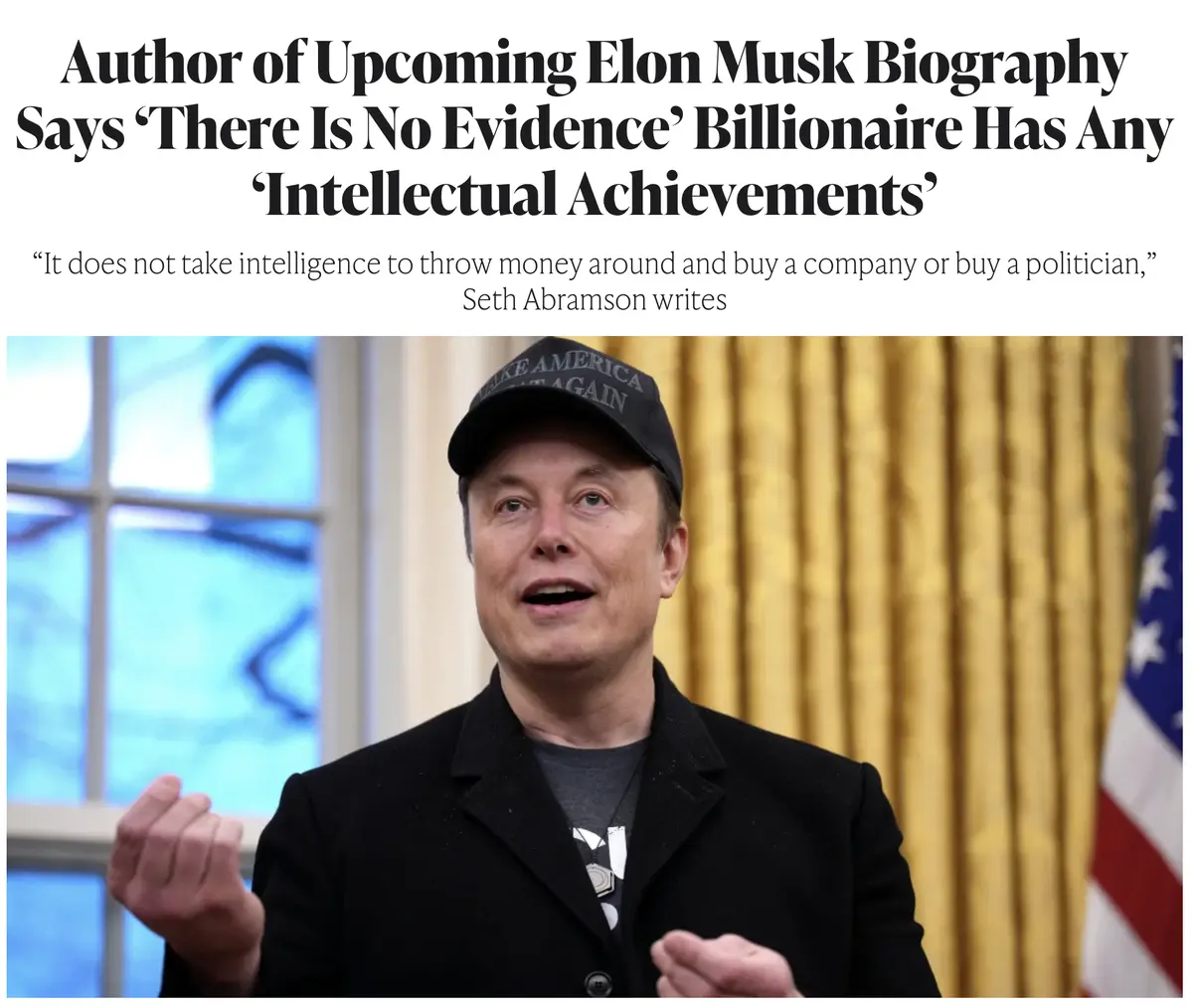 The image shows Elon Musk wearing a black 'Make America Great Again' cap, a black coat, and a gray t-shirt, gesturing with…