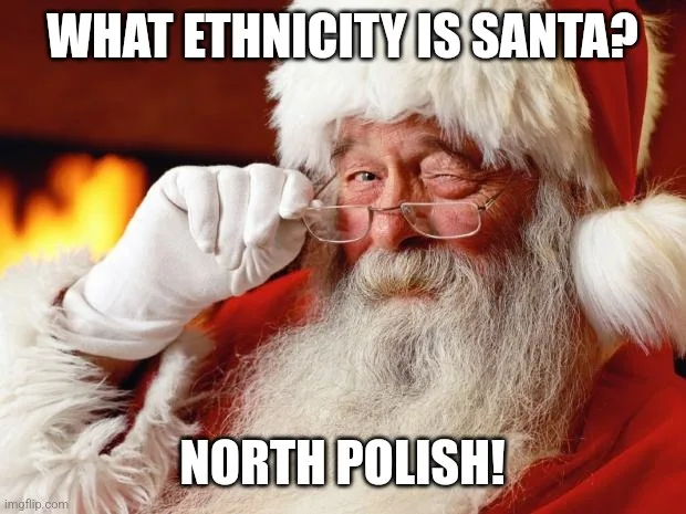 A close-up photo of Santa Claus, wearing his traditional red suit with white fur trim and glasses, smiling while adjusting…