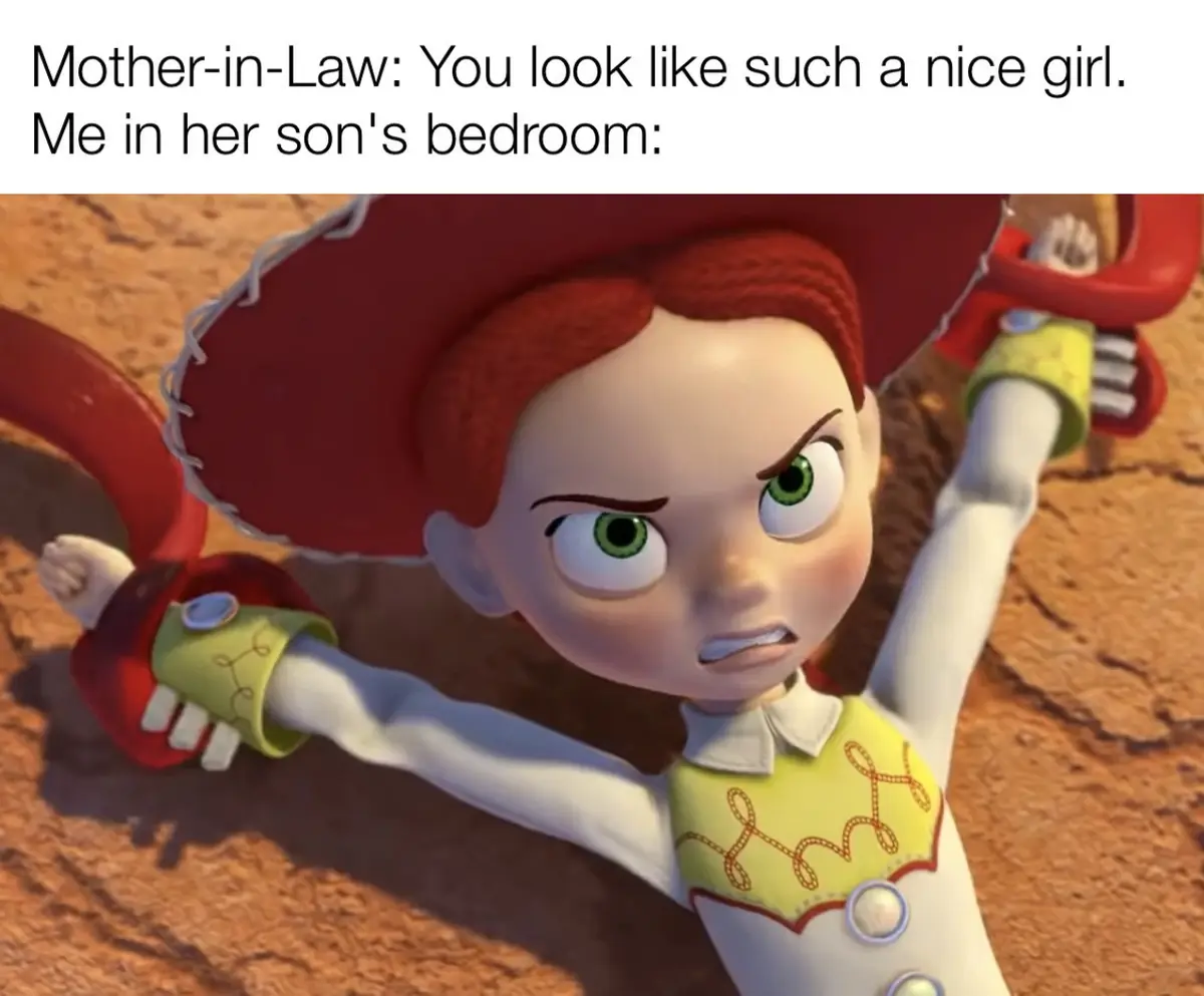 An image of Jessie from Toy Story, a red-haired cowgirl toy with an angry, determined expression, arms outstretched holding…
