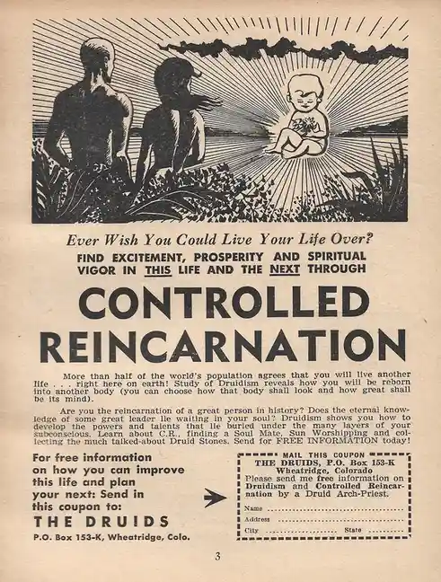 An old black-and-white print advertisement features a silhouette of a man and woman looking toward a radiant baby in a…