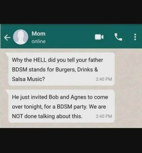 A screenshot of a WhatsApp chat with 'Mom' online, showing a message where the user explains to their mom that they told…