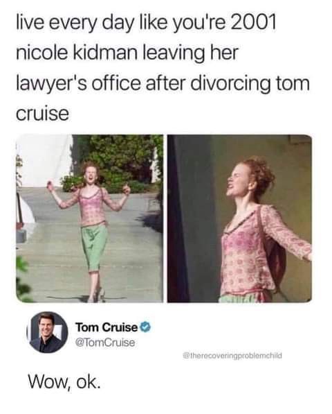 The image shows two side-by-side photos of Nicole Kidman in a joyful, celebratory pose, seemingly after leaving a lawyer's…