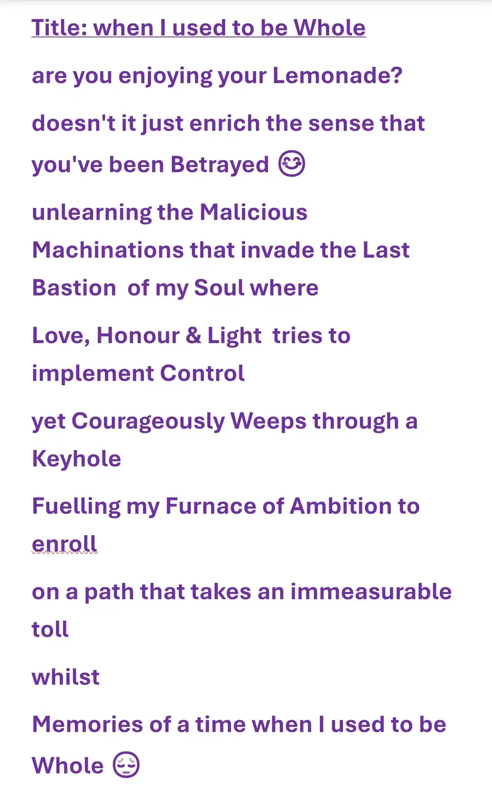 A Poetic Reflection on My Former Wholeness