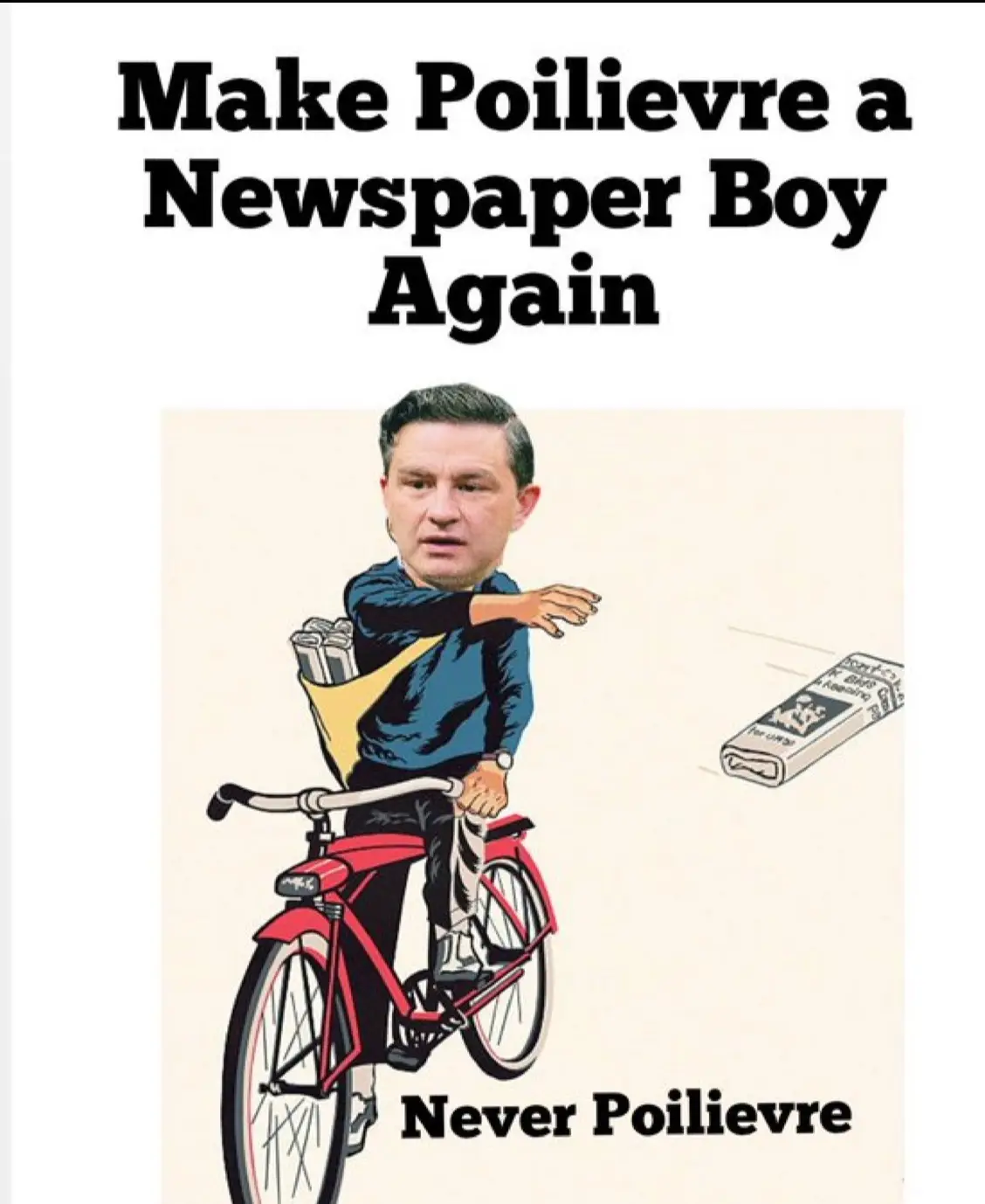 The image shows a cartoon-style illustration of a man with a realistic face superimposed on a vintage newspaper delivery…