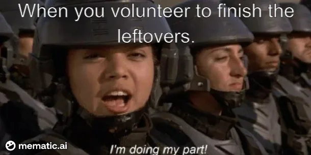 A still from a movie showing a woman in a military helmet with her mouth open in an enthusiastic expression, surrounded by…