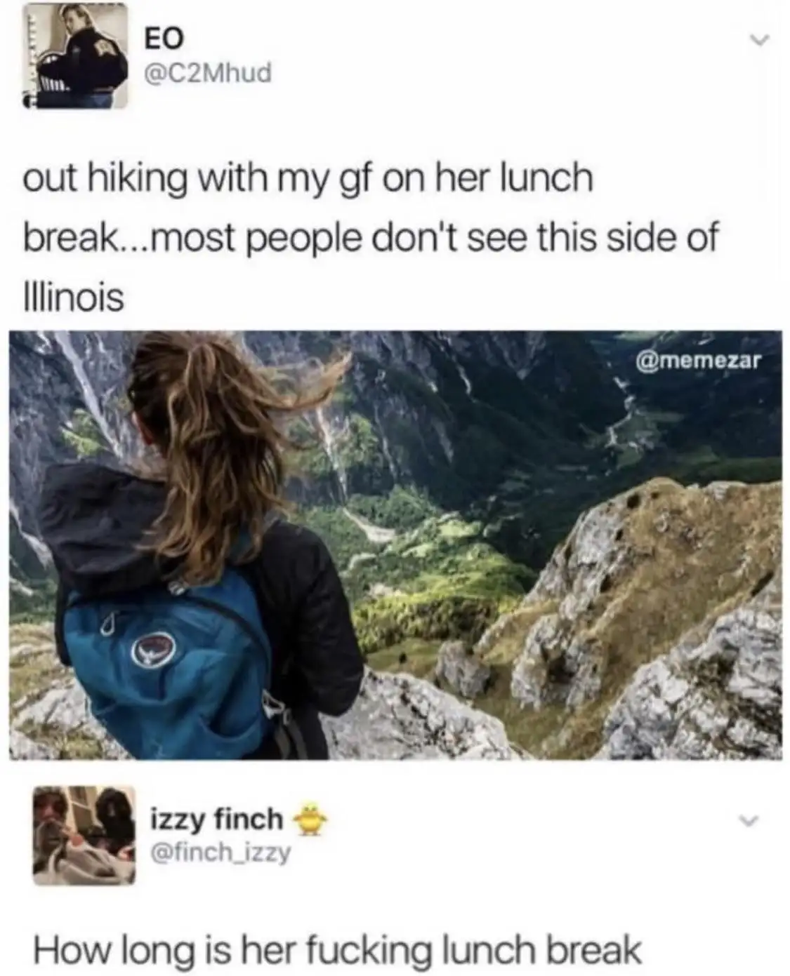 A person with a blue backpack stands on a rocky overlook, gazing at a dramatic, mountainous, green valley. The overlaid text…