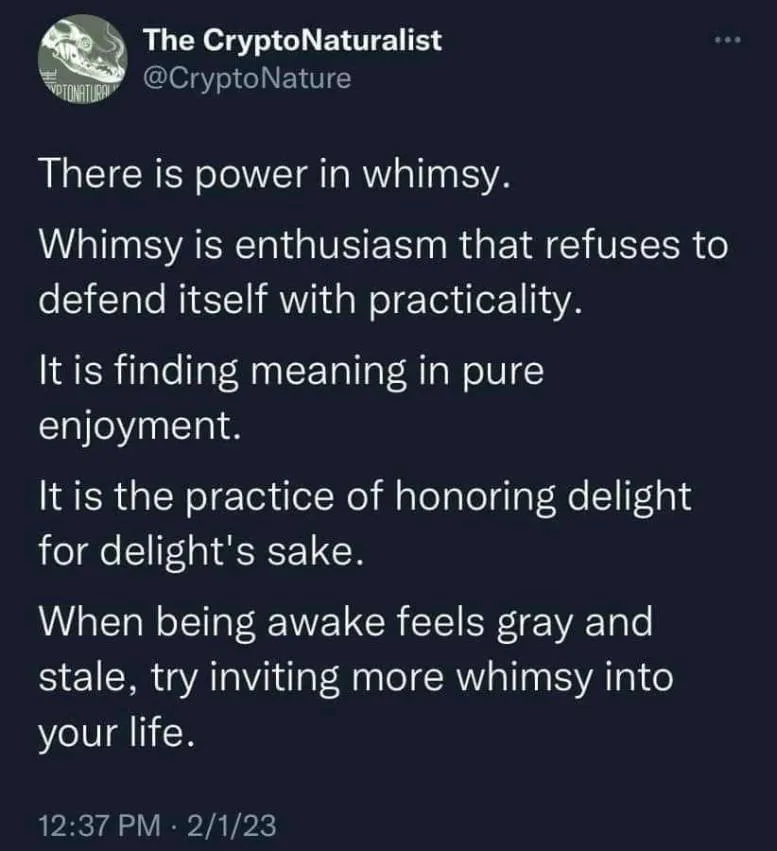 A screenshot of a tweet from 'The CryptoNaturalist' (@CryptoNature) on a dark background, displaying a block of white text…