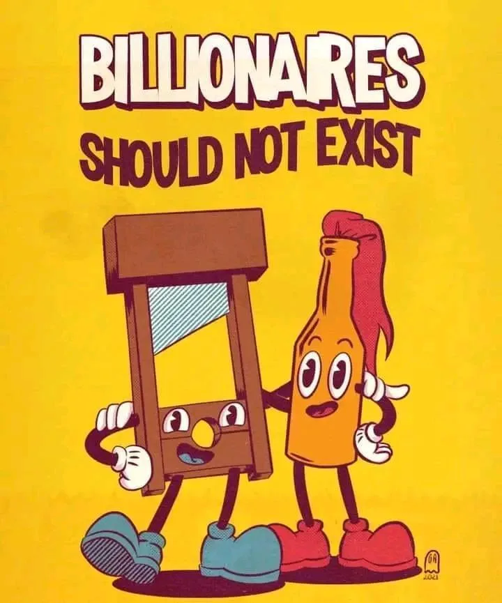 A cartoon illustration on a yellow background shows two anthropomorphic characters: a guillotine with a smiling face and…