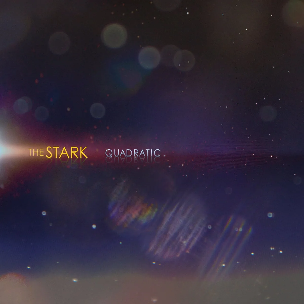 An album cover with a dark, cosmic background featuring lens flares and bokeh lights. The text 'THE STARK QUADRATIC' is…