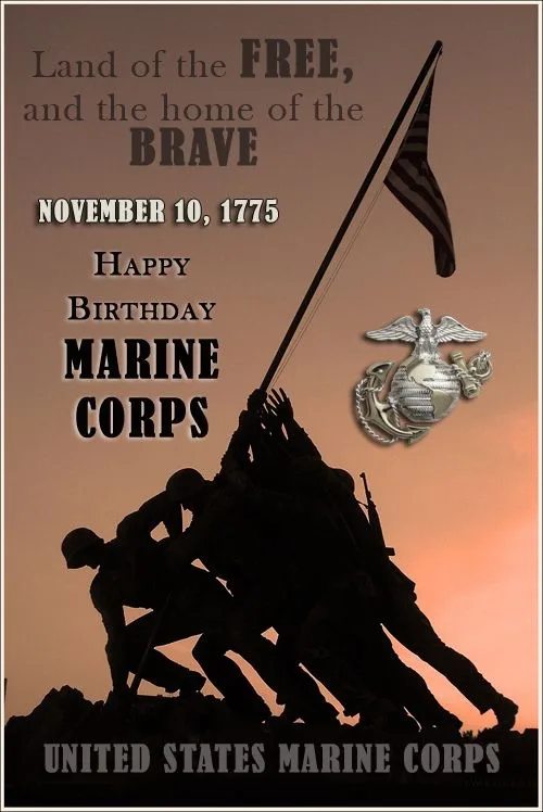 A patriotic image shows the silhouette of the Marine Corps War Memorial statue raising a flag against a sunset sky. Overlaid…