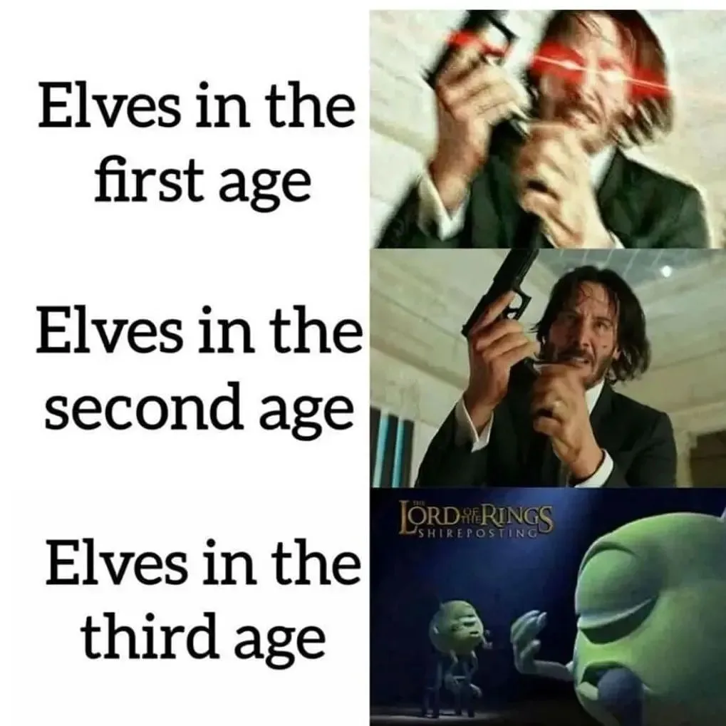 The image is a three-panel meme. Top panel shows Keanu Reeves in 'The Matrix' holding a gun with a red laser sight, labeled…