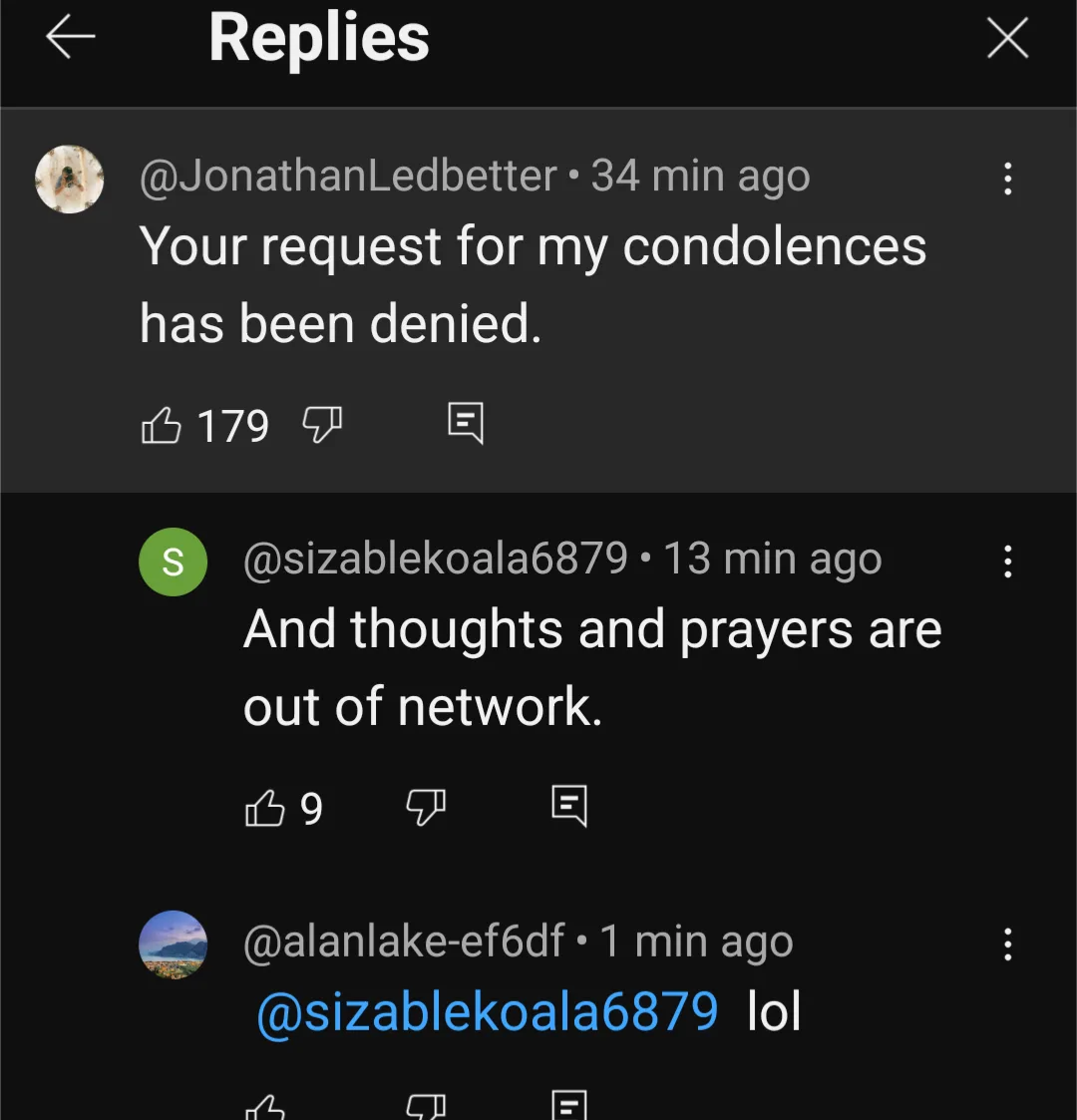 Sending thoughts and prayers your way