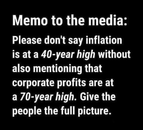 A black background with white text that reads a memo instructing media to not report inflation as a 40-year high without…
