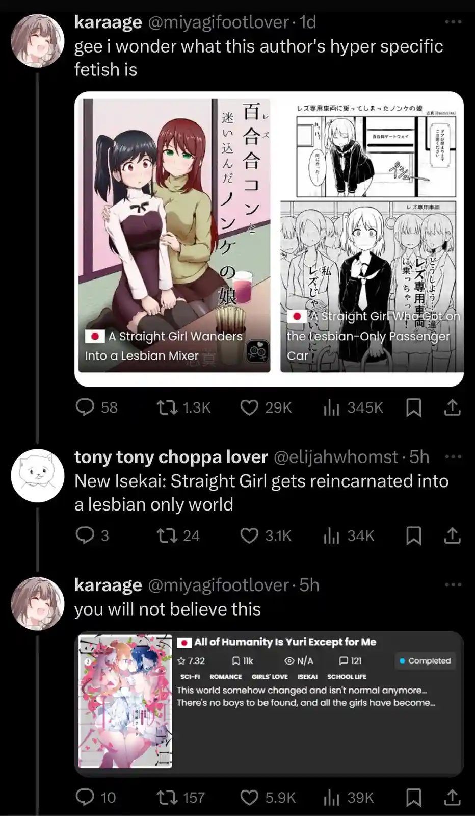 The image displays two manga covers side-by-side. The left cover shows a straight girl in a dress being embraced by a…